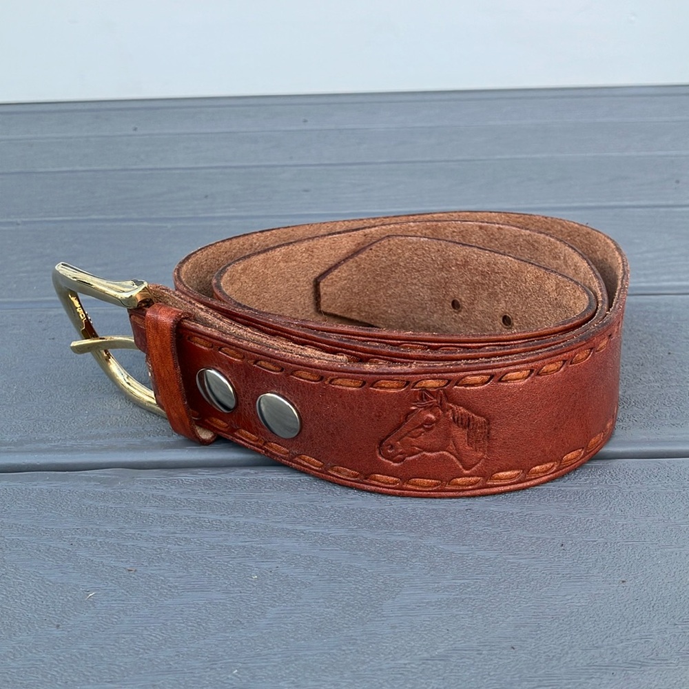 Unbranded Men’s Custom Brown Western Design Leather Belt with Gold Buckle NWOT